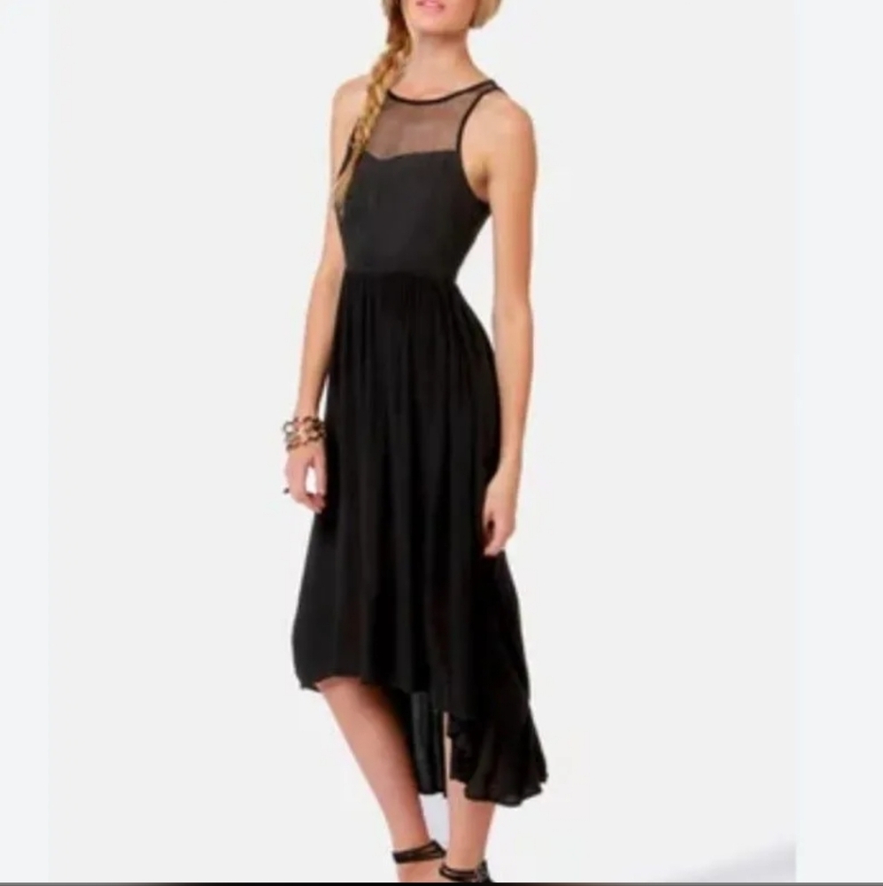 Ladakh Upstate Dress High-Low Black Fishnet Chic Flowy 2 XS Gothic Halloween